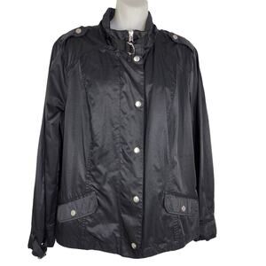 Chico's Womens Windbreaker Jacket Zip Snap Closure Lightweight Silver Hardware L
